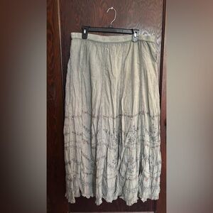 Soft Surroundings Gray Maxi A-Line Skirt with Smocked Embellishments
